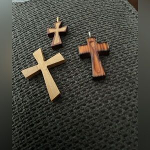 Handcrafted Brown Wood Cross Pendant- Set of 3